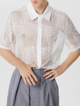 Mens Lace See Through Short Sleeve Shirt SKUK58645