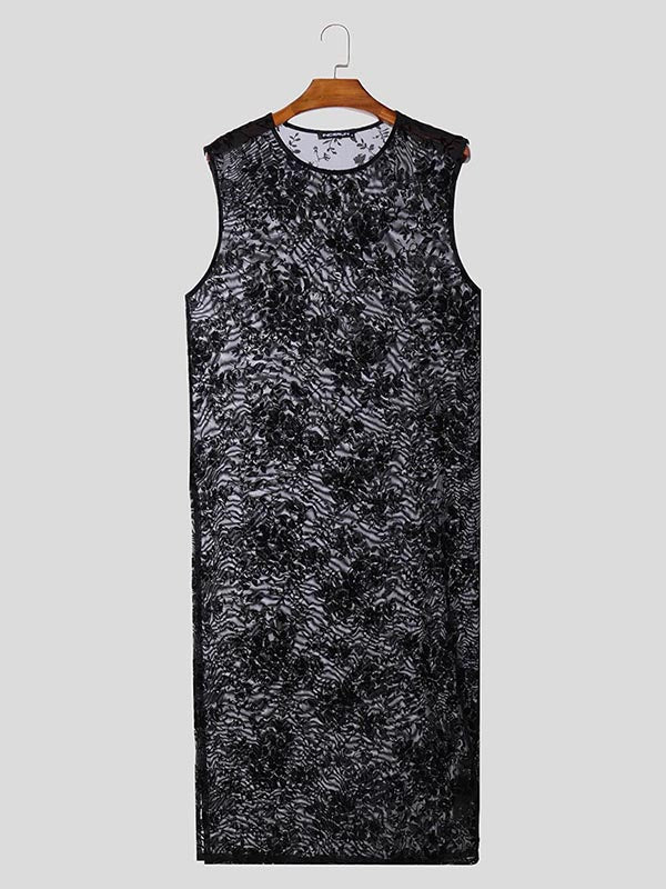 Mens Floral Embroidery Sheer Mesh Tank SKUK90508