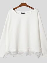 Men's Sheer Lace Patchwork Off Shoulder Long Sleeve T-shirt SKUL43611