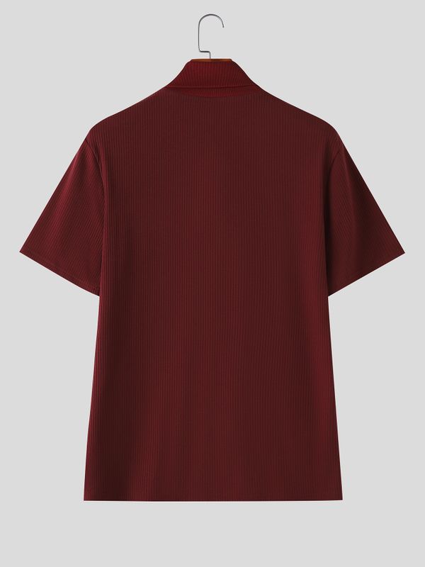 Men's Solid Color Knit Textured Short Sleeve T-shirt SKUL57332