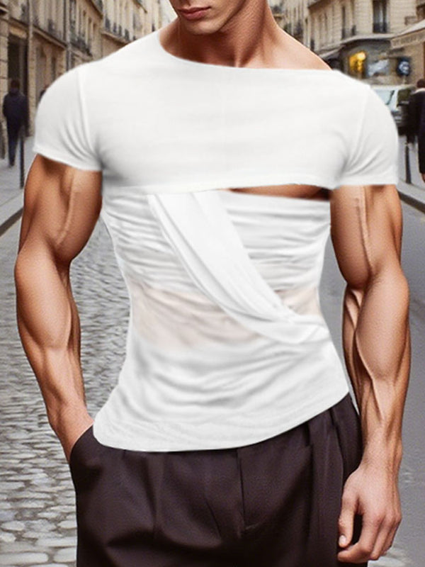Men's Sheer Mesh Patchwork Hollow Sleeveless T-Shirt SKUL15199