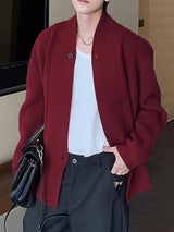 Men's Solid Color Knit Lapel Long Sleeve Cardigan SKUL32792