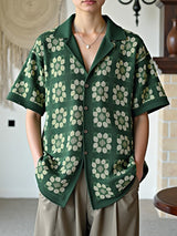 Mens Windowpane Pattern Patchwork Short Sleeve Shirt SKUL15604