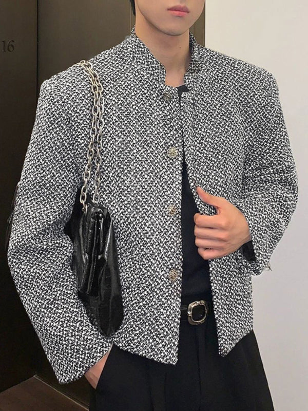 Men's Solid Color Textured Stand Collar Long Sleeve Jacket SKUL29777