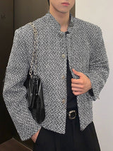 Men's Solid Color Textured Stand Collar Long Sleeve Jacket SKUL29777