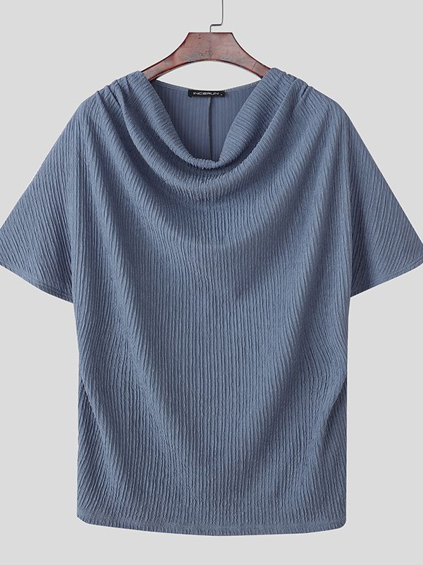 Men's Textured Cowl Neck Knit Batwing Sleeve T-Shirt SKUL41062