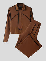 Men's Color Block Outlined Line Two Pieces Outfit SKUL43646