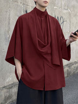 Men's Ribbon Design Loose Stand Collar 3/4 Length Sleeve Shirt SKUL51896