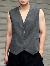 Men's Solid Color Stripe Casual Waistcoat SKUL47735