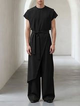 Men's Avant-Garde Asymmetric Wrap Split Longline Two Pieces Outfit SKUL67011