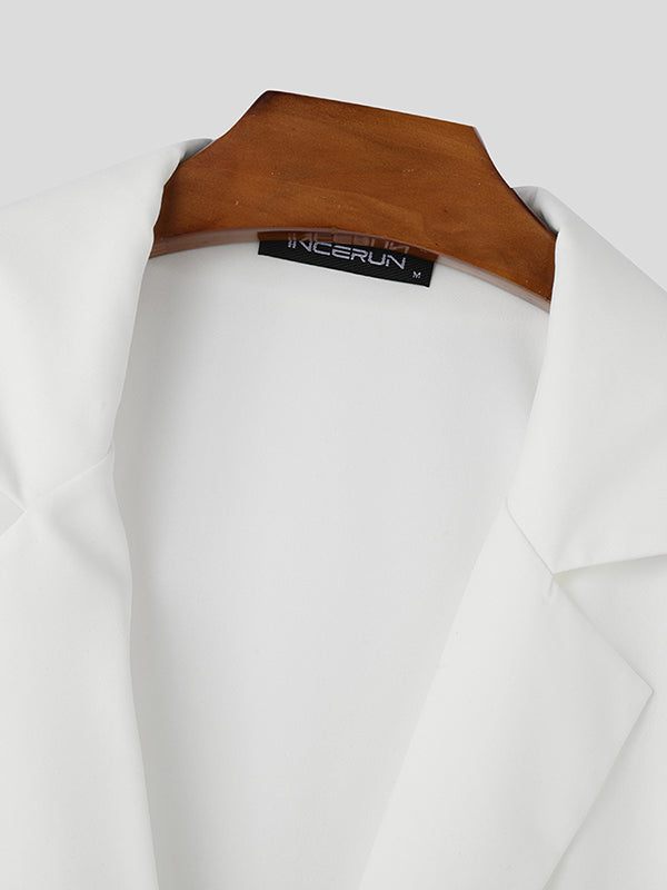 Mens Solid Color Ribbon Patchwork Short Sleeve Shirt SKUL02098