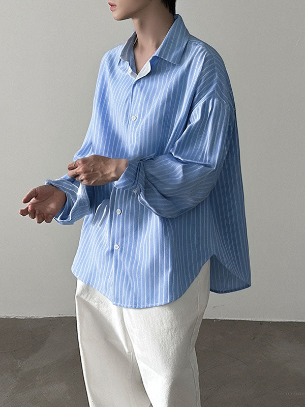 Mens Striped Loose Long Sleeve Shirt SKUL03654