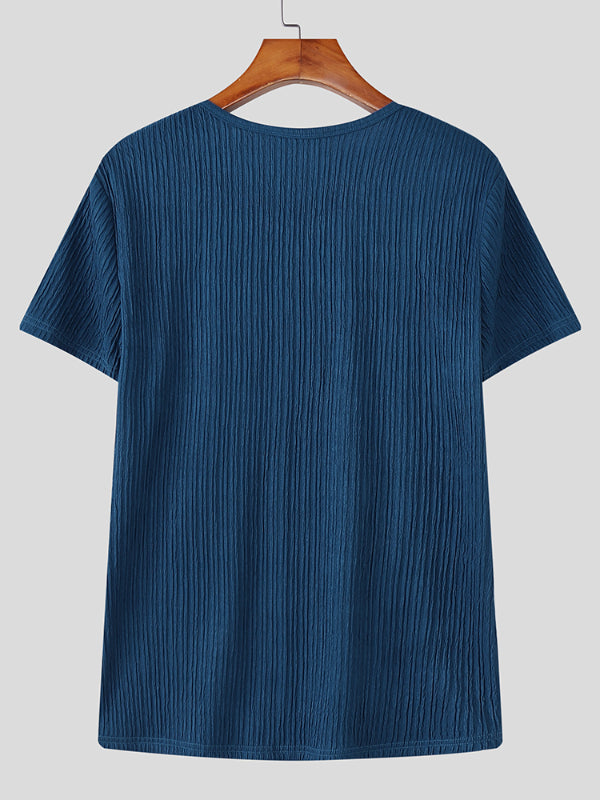 Mens Knit Textured Square Neck Short Sleeve T-Shirt SKUL22725