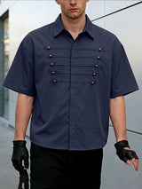 Men's Avant-Garde Hussar-Inspired Military Cording Short Sleeve Button-Down Shirt SKUL62066