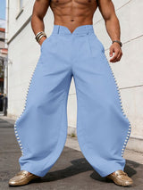 Men's Avant-Garde Pearl Beaded Side Slit High Waist Wide Leg Pant SKUL68004