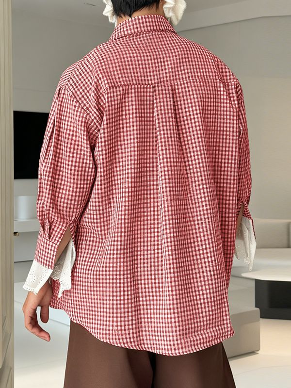 Men's Plaid Bow Long Sleeve Shirt SKUL45417