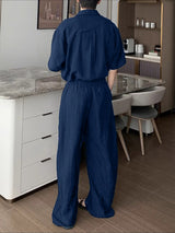 Men's Solid Color Lapel Casual Two Pieces Outfit SKUL30320