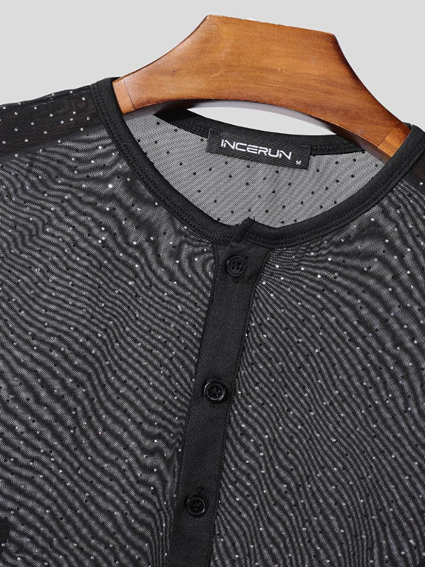 Men's Glitter Sheer Mesh Long Sleeve T-Shirt SKUL02395