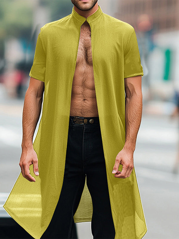 Mens Solid Color Long Hem Short Sleeve Cardigan SKUL05772