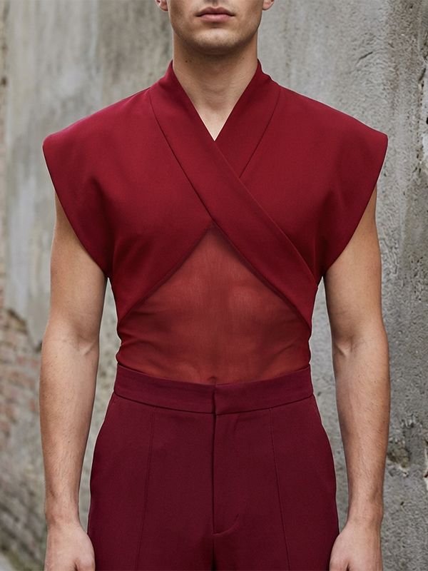Men's Avant-Garde Crossover Mesh Panel Sleeveless Tank SKUL63143