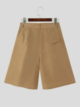 Mens Solid Pleated Mid Length Casual Shorts SKUK17986