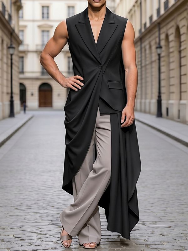Men's Avant-Garde Asymmetric Draped Longline Blazer SKUL68220