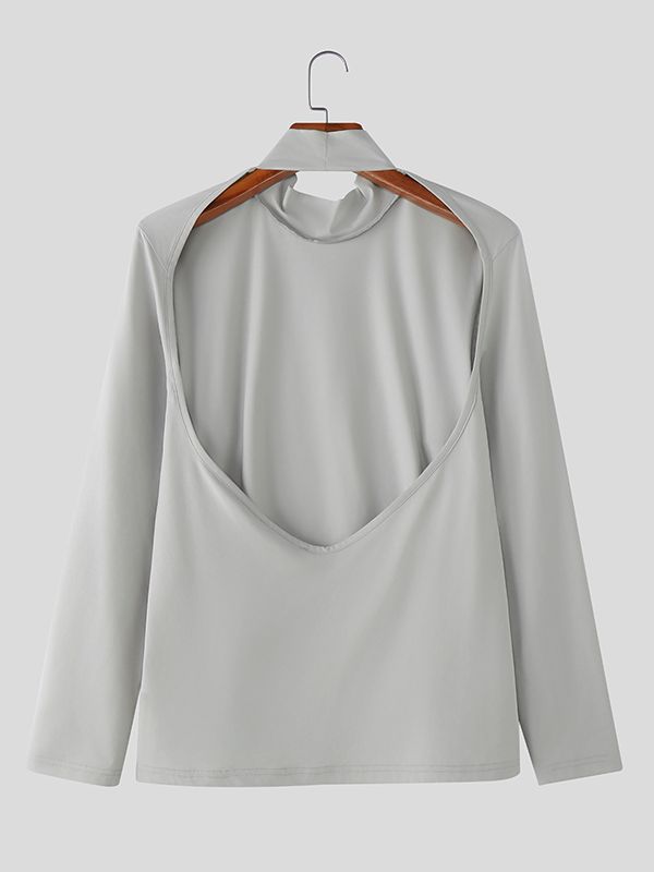 Men's Backless Long Sleeve T-Shirt SKUL38606