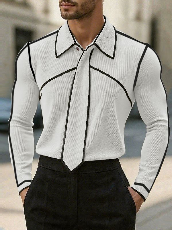 Men's Tie Patchwork Colorblock Texture Long Sleeve Shirt SKUL29721