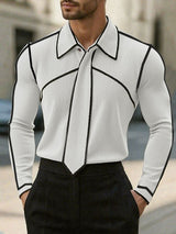 Men's Tie Patchwork Colorblock Texture Long Sleeve Shirt SKUL29721