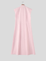 Men's Avant-Garde Asymmetrical Slant-Button High-Slit Sleeveless Floor-Length Shirt SKUL62064