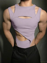 Men's Avant-Garde Asymmetrical Cut-Out Slim Fit Sleeveless Bodysuit SKUL54092