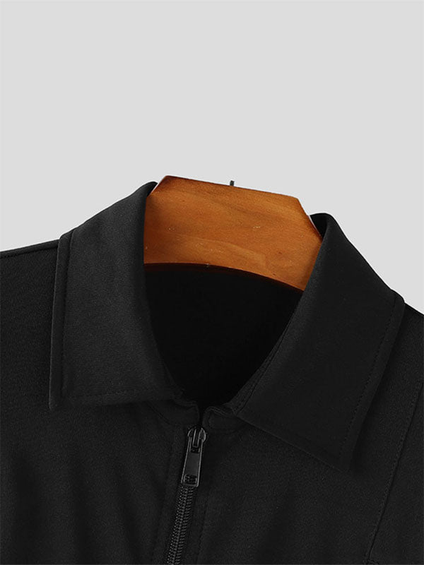 Men's Sheer Mesh Patchwork Zip Short Sleeve Bodysuit SKUL20261