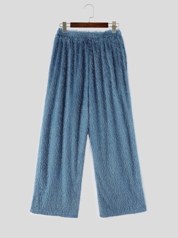 Men's High Street Heavyweight Shaggy Tassel Textured Elastic Waist Wide-Leg Pant SKUL72491