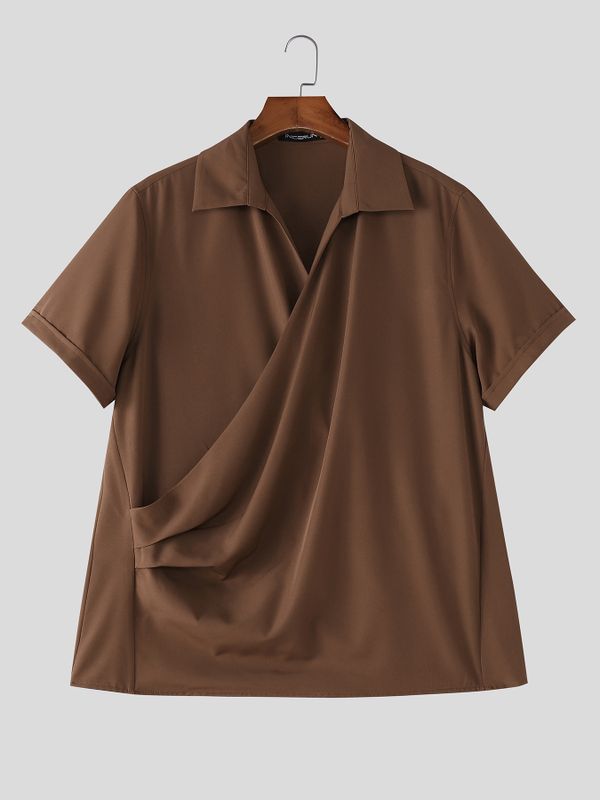 Men's Solid Color Ruched Short Sleeve Shirt SKUL58726
