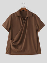 Men's Solid Color Ruched Short Sleeve Shirt SKUL58726