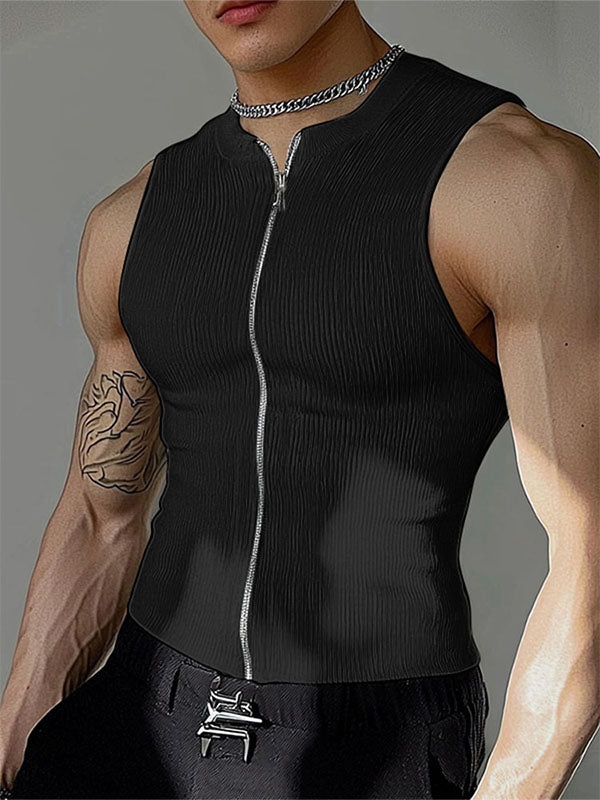 Mens Textured Zip-Up Sleeveless Tank SKUL01087