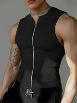 Mens Textured Zip-Up Sleeveless Tank SKUL01087