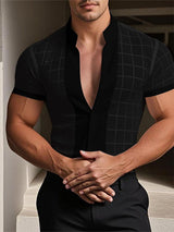 Men's Sheer Mesh Plaid Short Sleeve Shirt SKUL17952