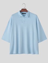Men's Avant-Garde High-Street Deep V-Neck Ribbed Knit Polo Shirt SKUL74629