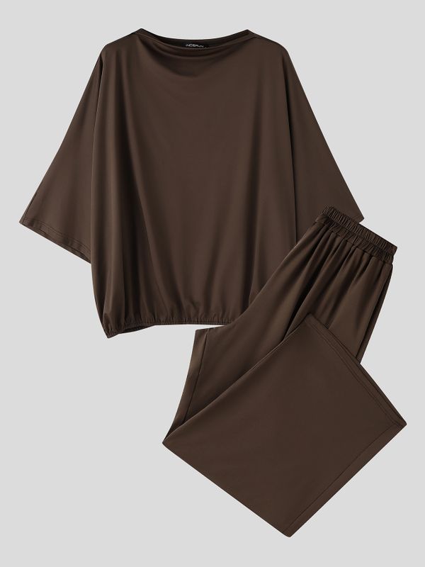 Men's Solid Color Knit Off Shoulder Two Pieces Outfit SKUL62783