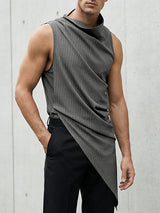 Men's Avant-Garde Pinstripe Asymmetrical Draped Cowl Neck Tank SKUL58932