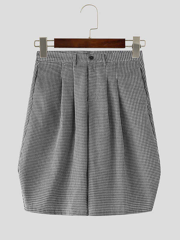 Mens Plaid Wide Leg Casual Short SKUL12476