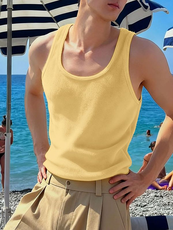 Men's Solid Color Plush Casual Tank SKUL42466