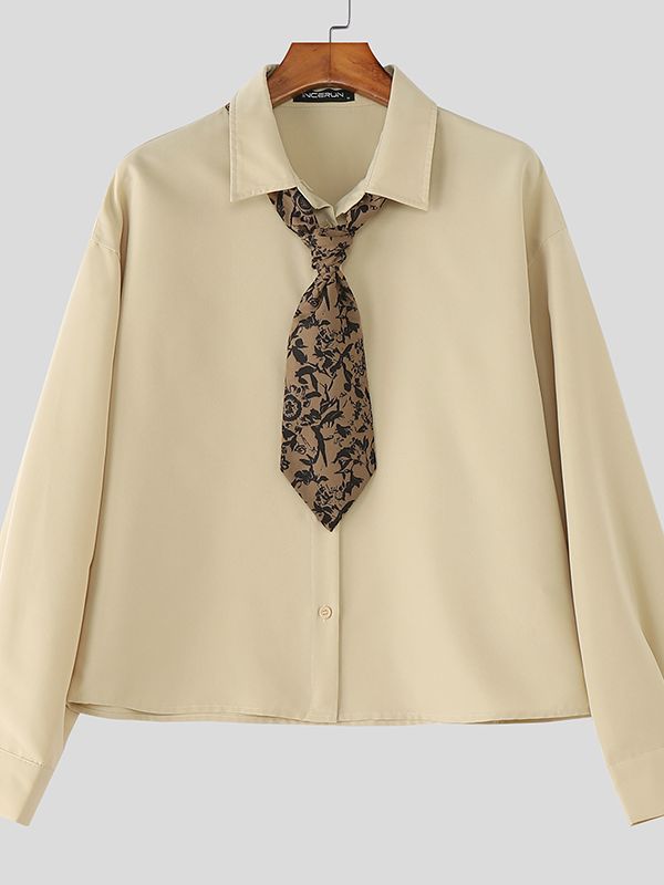 Men's Printed Tie Long Sleeve Shirt SKUL36672