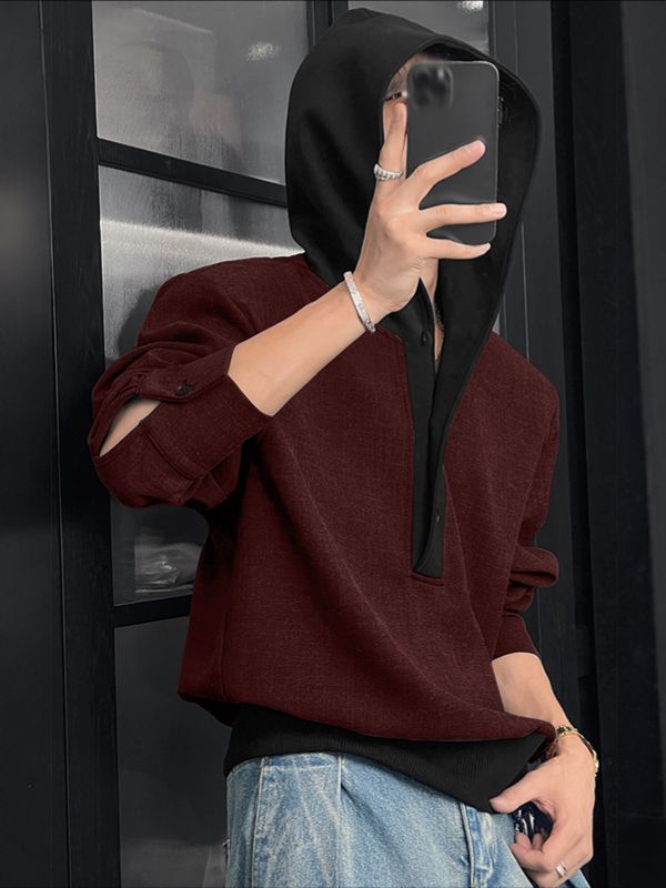 Men's Contrast Color Long Sleeve Hoodie SKUL41566