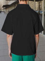 Mens Solid Color Ribbon Patchwork Short Sleeve Shirt SKUL02098