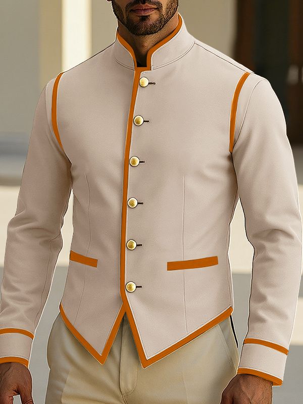 Men's Colorblock Stand Collar Casual Long Sleeve Blazer SKUL28216