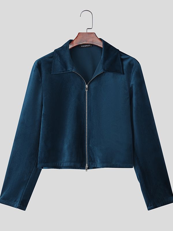 Men's Solid Velvet Long Sleeve Jacket SKUL34123