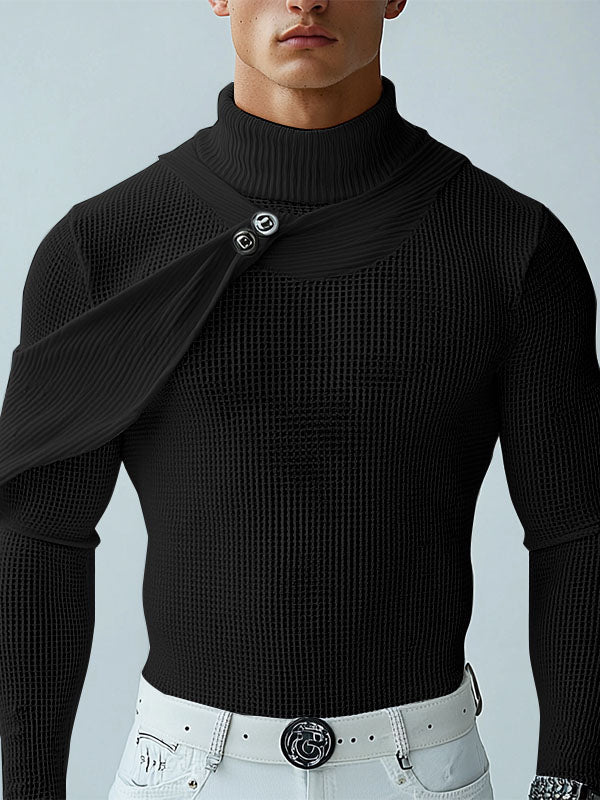 Mens Mesh Splicing Textured Long-Sleeve T-Shirt SKUK98020