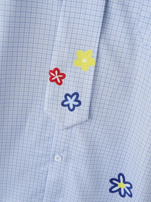 Men's Japanese Harajuku Style Playful Floral Print Plaid Shirt SKUL70205